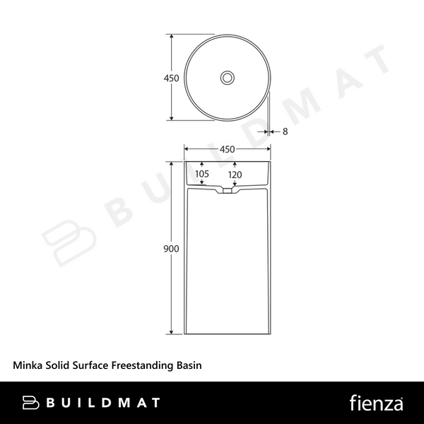 Fienza Minka Solid Surface Freestanding Basin Matte White