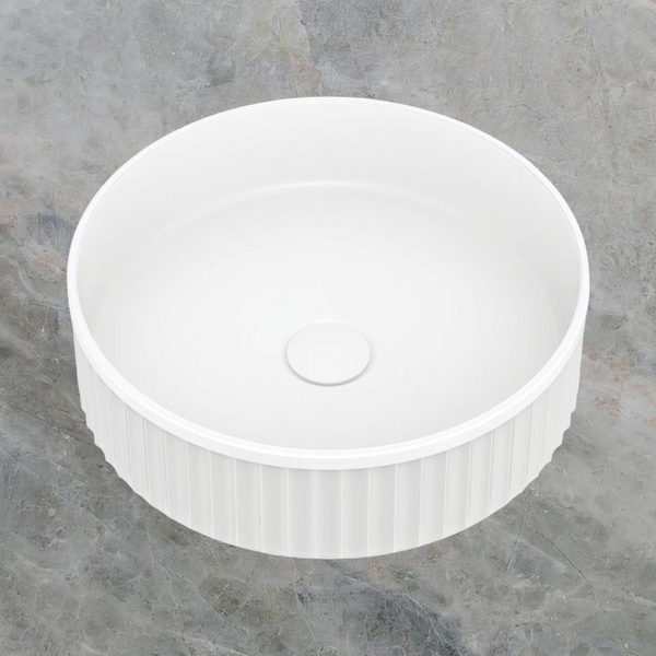 Fienza Minka Round Solid Surface Above Counter Basin Matte White