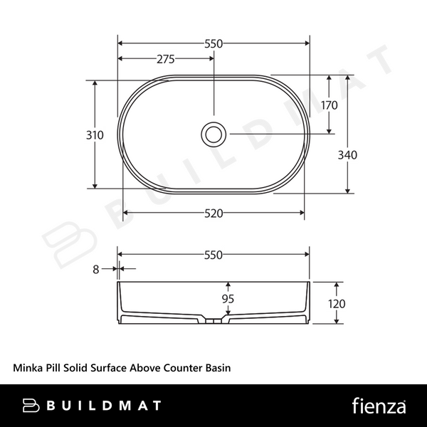 Fienza Minka Pill Solid Surface Above Counter Basin Dusk