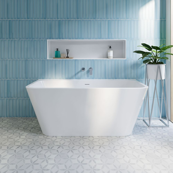 Fienza Delta 1500mm Back To Wall Bath with Overflow Gloss White