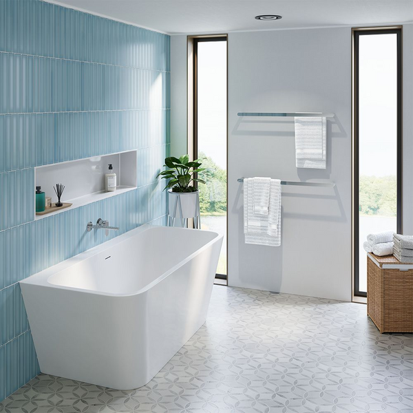 Fienza Delta 1500mm Back To Wall Bath with Overflow Gloss White