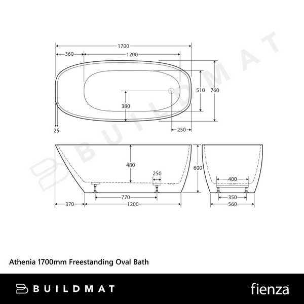Fienza Athenia 1700mm Freestanding Oval Bath Gloss White