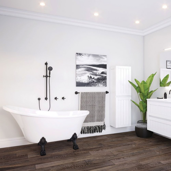 Fienza Clawfoot 1500mm Freestanding Bath with Overflow Gloss White