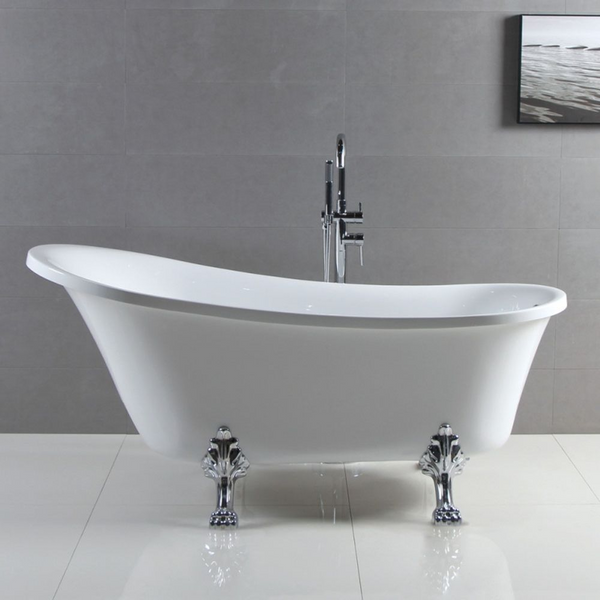 Fienza Clawfoot 1500mm Freestanding Bath with Overflow Gloss White
