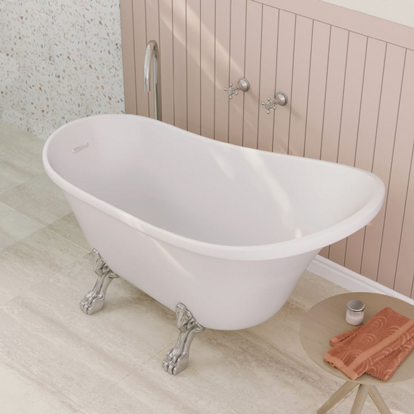 Fienza Clawfoot 1500mm Freestanding Bath with Overflow Gloss White