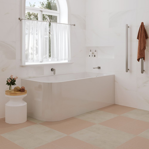Fienza Hustle 1700mm Multi Fit Acrylic Left Hand Corner Bath with Overflow Gloss White