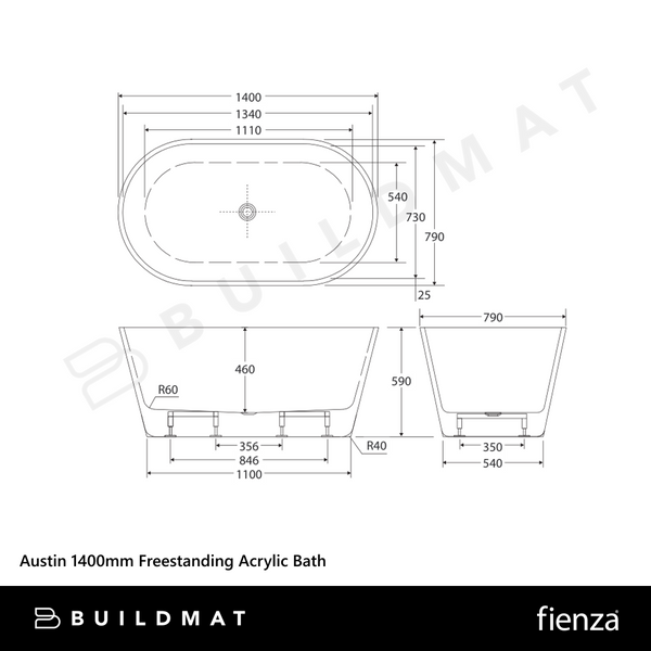 Fienza Austin 1400mm Freestanding Acrylic Bath Gloss White
