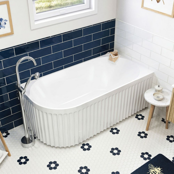 Fienza Eleanor 1500mm Fluted Acrylic Left Hand Corner Bath Gloss White