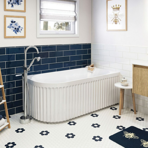 Fienza Eleanor 1500mm Fluted Acrylic Left Hand Corner Bath Gloss White