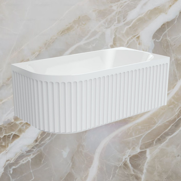 Fienza Eleanor Fluted Left Hand Acrylic Corner Bath 1500mm Gloss White