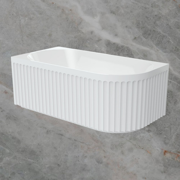 Fienza Eleanor Fluted Right Hand Acrylic Corner Bath 1500mm Gloss White
