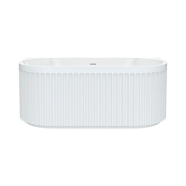 Fienza Eleanor 1500mm Fluted Acrylic Back To Wall Bath with Overflow Gloss White