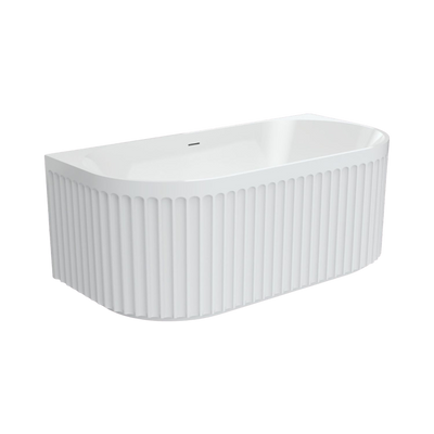 Fienza Eleanor 1500mm Fluted Acrylic Back To Wall Bath with Overflow Gloss White