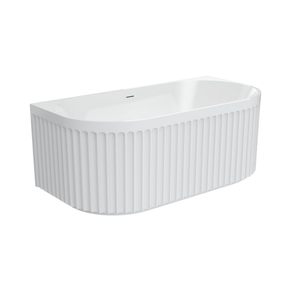 Fienza Eleanor 1500mm Fluted Acrylic Back To Wall Bath with Overflow Gloss White