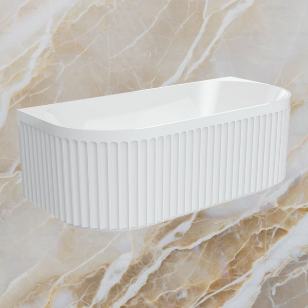 Fienza Eleanor Fluted Back to Wall Acrylic Bath 1700mm Gloss White