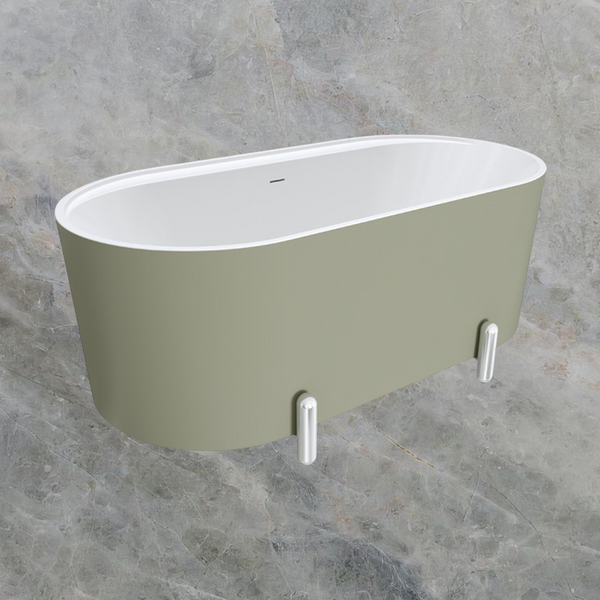 Fienza Aluca Freestanding Bath with Overflow 1500mm Matte Olive