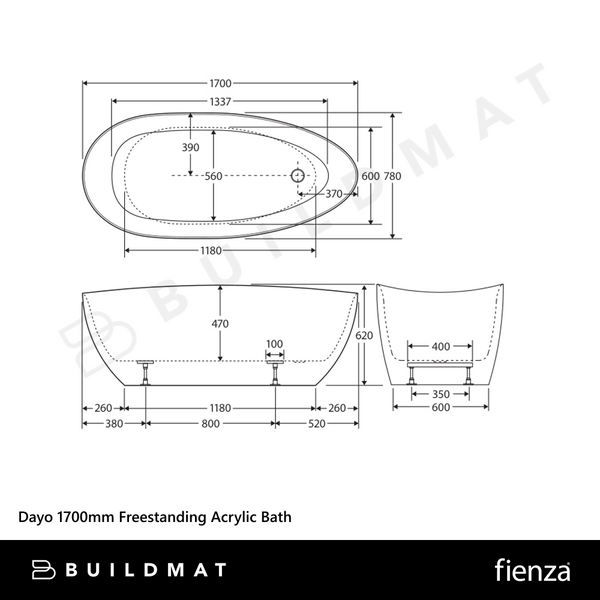 Fienza Dayo 1700mm Freestanding Acrylic Bath Gloss White