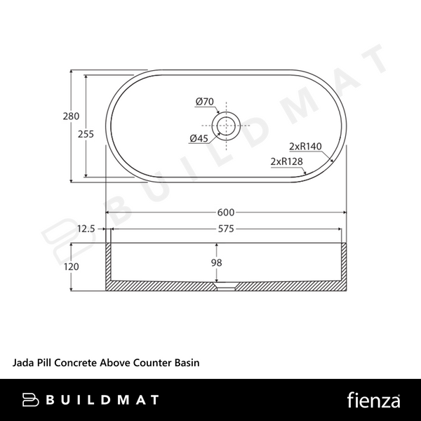 Fienza Jada Pill Concrete Above Counter Basin Terrazzo