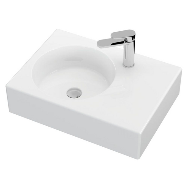 Fienza Reba Wall Hung Left Bowl Basin with Overflow 1 Tap Hole Gloss White