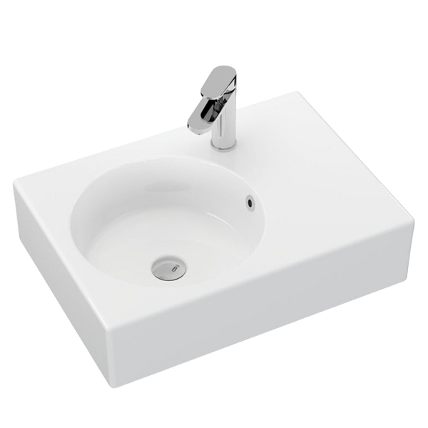 Fienza Reba Wall Hung Left Bowl Basin with Overflow 1 Tap Hole Gloss White