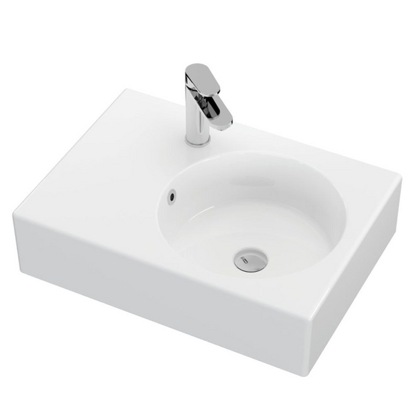 Fienza Reba Wall Hung Right Bowl Basin with Overflow 1 Tap Hole Gloss White