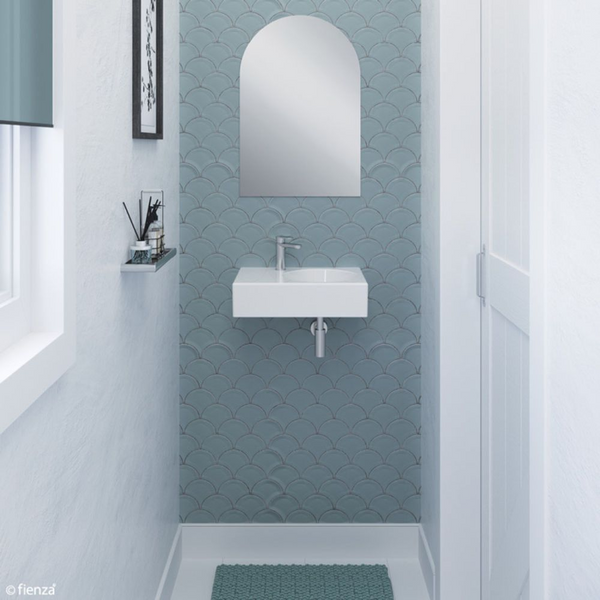 Fienza Reba Wall Hung Right Bowl Basin with Overflow 1 Tap Hole Gloss White
