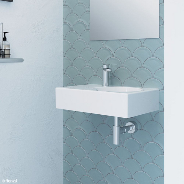 Fienza Reba Wall Hung Right Bowl Basin with Overflow 1 Tap Hole Gloss White