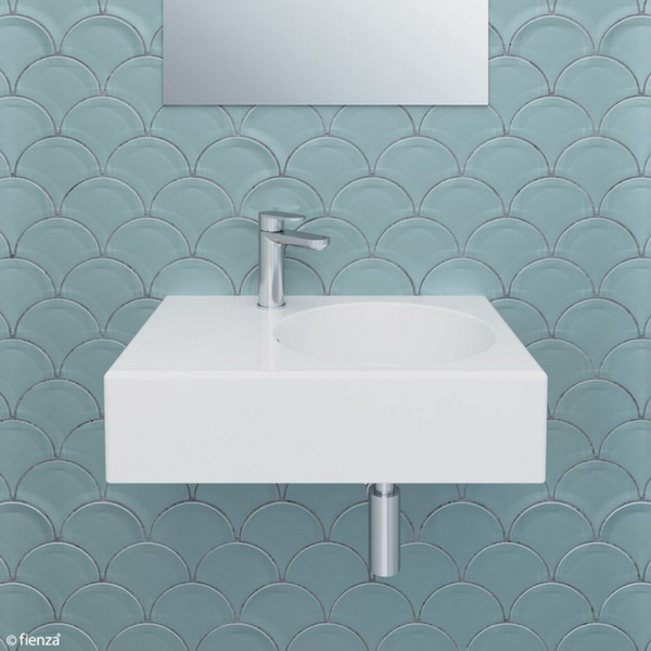 Fienza Reba Wall Hung Right Bowl Basin with Overflow 1 Tap Hole Gloss White