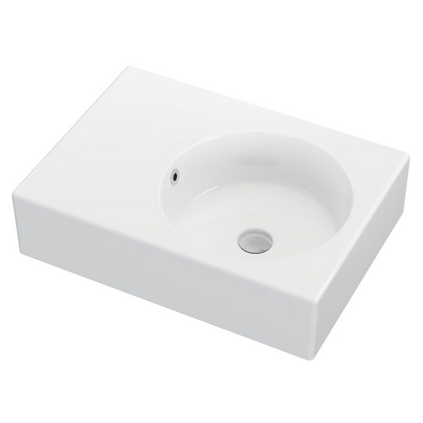 Fienza Reba Wall Hung Right Bowl Basin with Overflow Gloss White