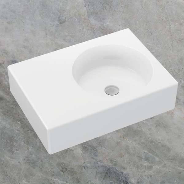 Fienza Reba Wall Hung Right Bowl Basin with Overflow Gloss White