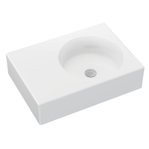 Fienza Reba Wall Hung Right Bowl Basin with Overflow Gloss White