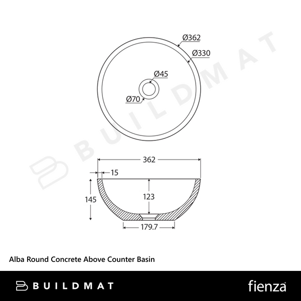 Fienza Alba Round Concrete Above Counter Basin Warm Grey