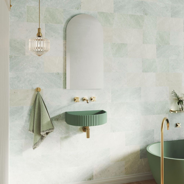 Fienza Valentina Fluted Arch Concrete Wall Hung Basin Sage