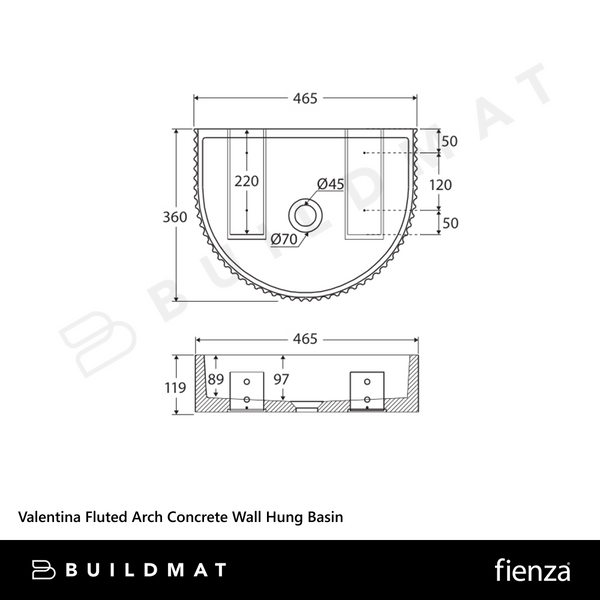 Fienza Valentina Fluted Arch Concrete Wall Hung Basin Tuscan