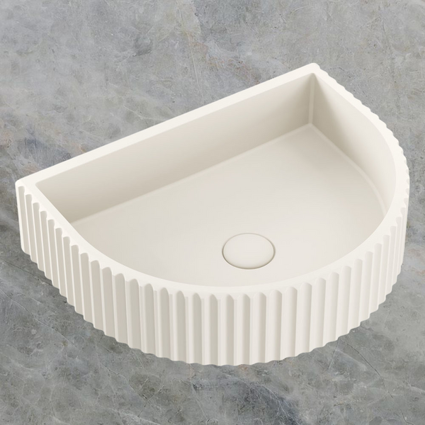 Fienza Valentina Fluted Arch Concrete Wall Hung Basin Warm White