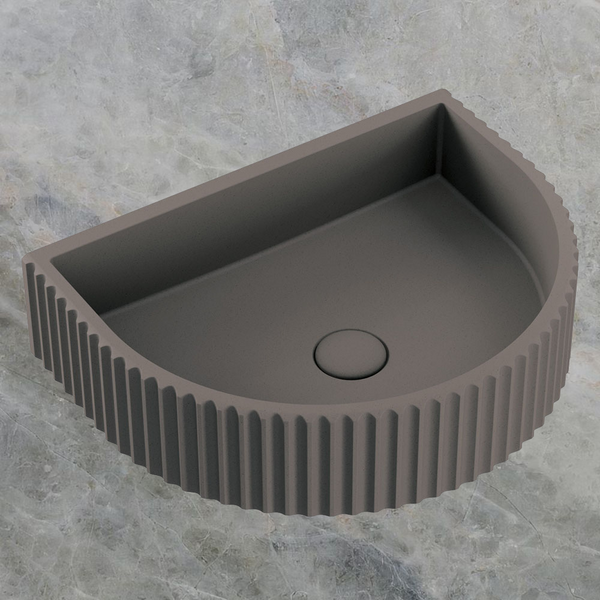 Fienza Valentina Fluted Arch Concrete Wall Hung Basin Warm Grey