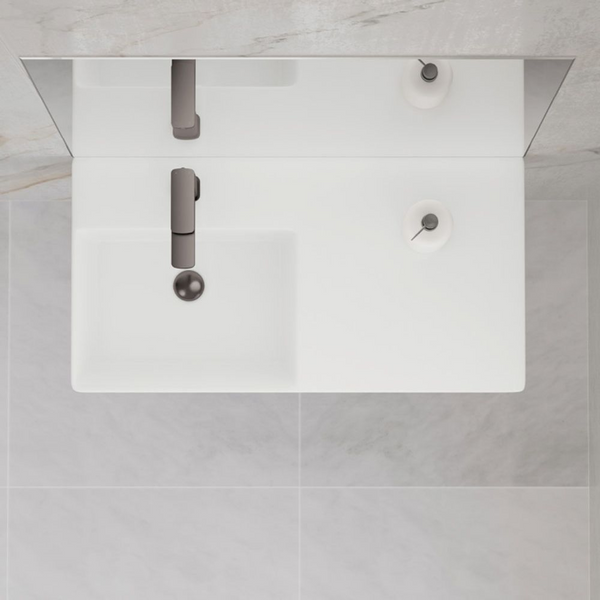Fienza Petra 800mm Wall Hung Left Bowl Basin with Overflow 1 Tap Hole Gloss White