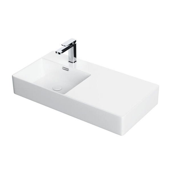 Fienza Petra 800mm Wall Hung Left Bowl Basin with Overflow 1 Tap Hole Gloss White
