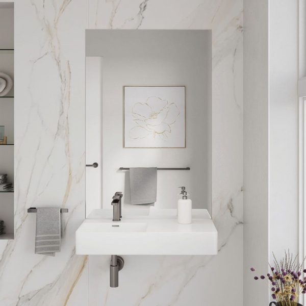 Fienza Petra 800mm Wall Hung Left Bowl Basin with Overflow 1 Tap Hole Gloss White