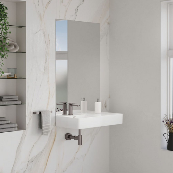 Fienza Petra 800mm Wall Hung Left Bowl Basin with Overflow 1 Tap Hole Gloss White