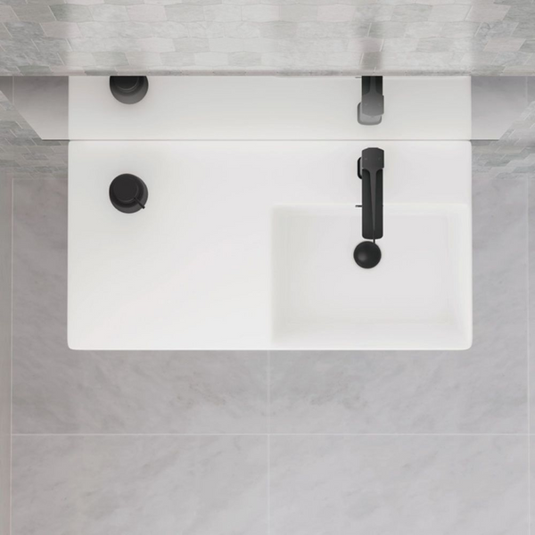 Fienza Petra 800mm Wall Hung Right Bowl Basin with Overflow 1 Tap Hole Gloss White