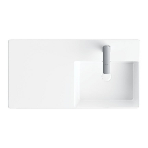Fienza Petra 800mm Wall Hung Right Bowl Basin with Overflow 1 Tap Hole Gloss White