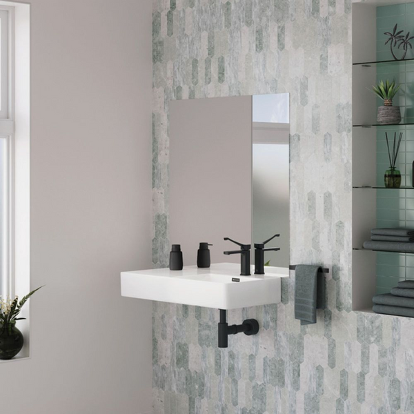 Fienza Petra 800mm Wall Hung Right Bowl Basin with Overflow 1 Tap Hole Gloss White