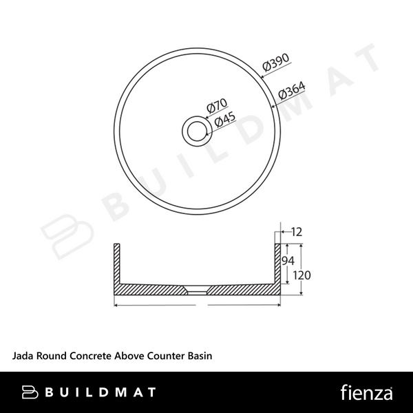 Fienza Jada Round Concrete Above Counter Basin Warm Grey