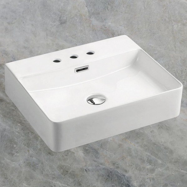 Fienza Petra Above Counter Basin with Overflow 3 Tap Holes Gloss White