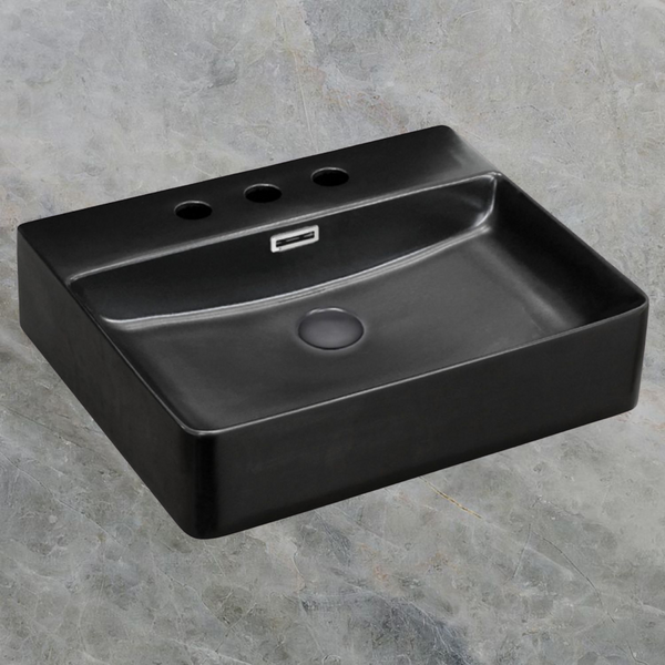 Fienza Petra Above Counter Basin with Overflow 3 Tap Holes Matte Black