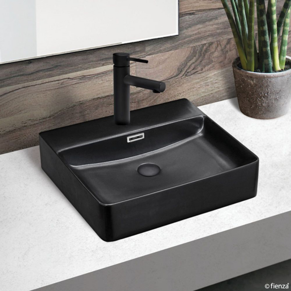 Fienza Petra Above Counter Basin with Overflow 1 Tap Hole Matte Black