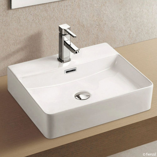 Fienza Petra Above Counter Basin with Overflow 1 Tap Hole Gloss White