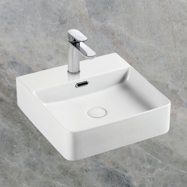 Fienza Petra Mini Above Counter Basin with Overflow 1 Tap Hole Gloss White