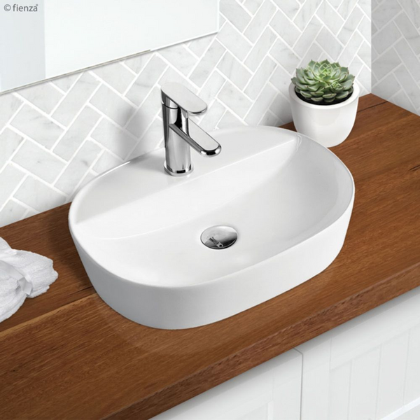 Fienza Chica 500mm Above Counter Basin 1 Tap Hole Gloss White